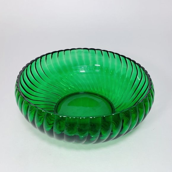 Anchor Hocking Forest Green Glass Candy Serving Bowl Swirl Pattern Vintage 6.5” - Picture 2 of 10